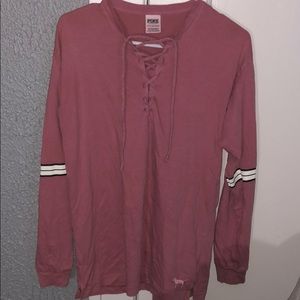 PINK Victoria’s Secret logo lace up long sleeve